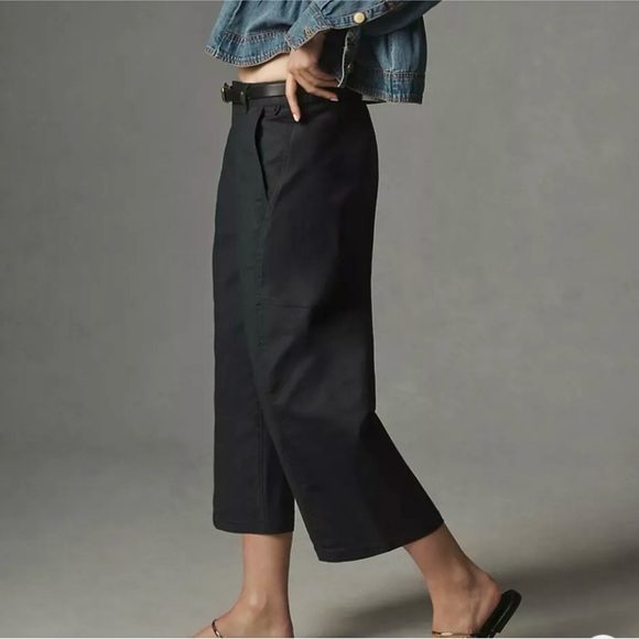 Anthropologie Maeve Navy Curved Ankle Cotton Barrel Chino Pants Pockets 10 - Picture 7 of 7